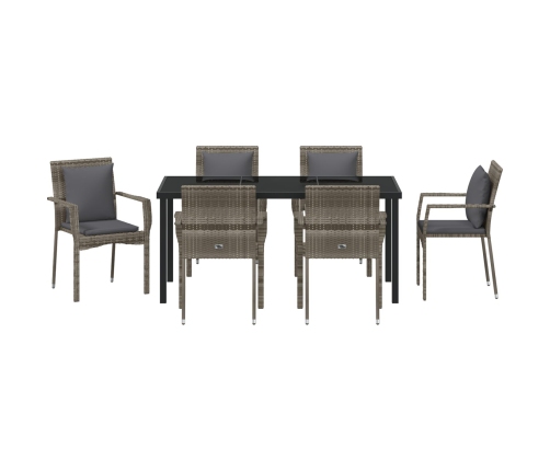 Conjunto de Comedor de Jardín  de 7 piezas con Cojines Gris Poliratán