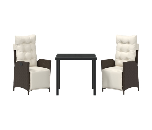 Conjunto de 3 Sillas de Comedor para Jardín Marrón de Polirratán