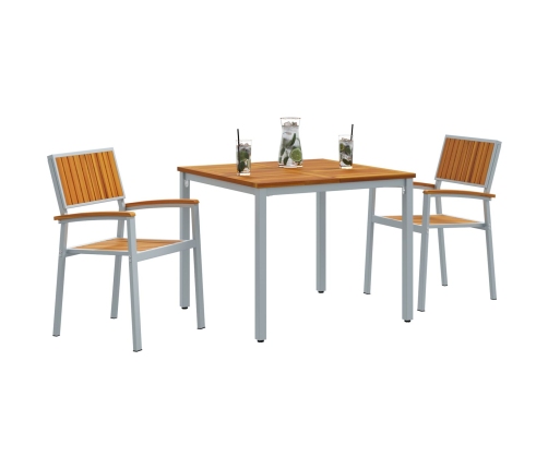 Set de Comedor de Jardín Set de 3 Gris, Tono Madera Metal, Madera