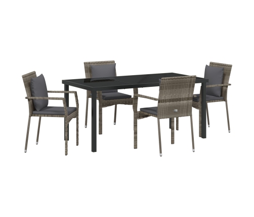 Juego de Comedor de Jardín  de 5 piezas con cojines Gris Polirratán