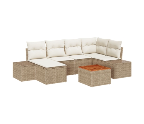 Juego de Sofá de Jardín de 7 Piezas con Cojines Beige Poliratán Acacia