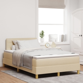 Cama con somier  con colchón y LED crema 120x200 cm tela