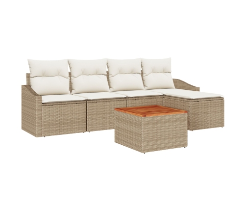 Conjunto de 6 Piezas de Sofá de Jardín con Cojines Beige Poliratán Acacia