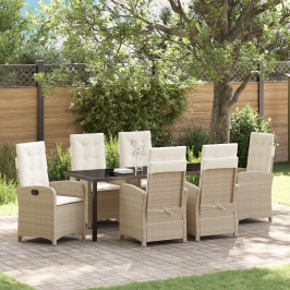 Conjunto de Comedor de Jardín de 2 Piezas de  con Cojines en Ratán Poliéster Beige