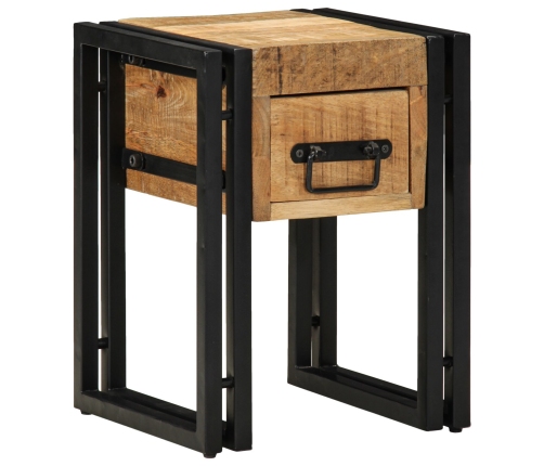 Mesa Auxiliar  con Cajón Negra 30x30x40 cm de Madera Maciza de Mango