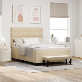 Cama Box Spring  con Colchón y Banco Crema 140x190 cm Tela