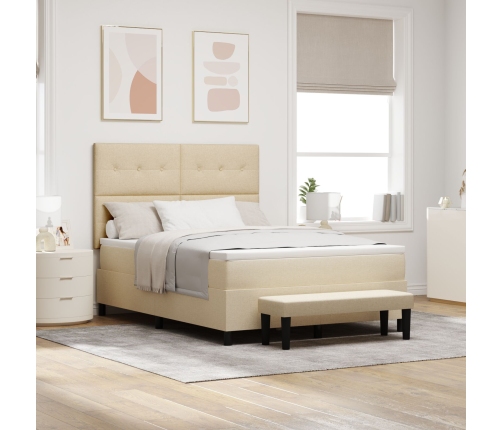 Cama Box Spring  con Colchón y Banco Crema 140x190 cm Tela