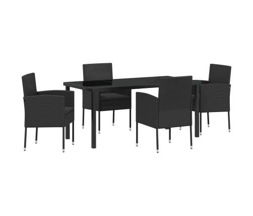 Juego de Comedor de Jardín de 5 Piezas  con Cojines Negro Ratan Poliéster