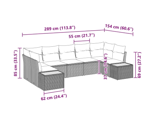Conjunto de Sofá de Jardín  de 7 Piezas con Cojines Beige Poliratán
