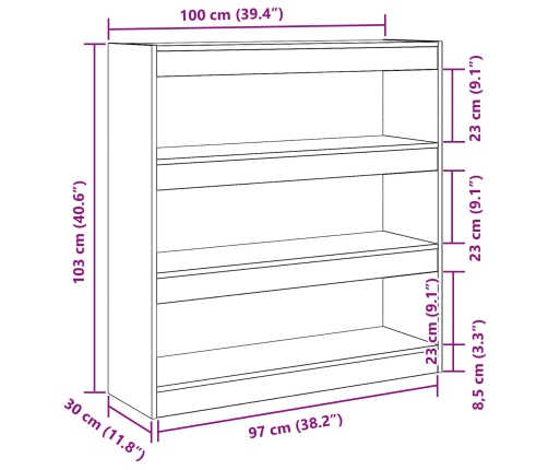 Mueble para libros / Separador de ambientes Roble negro 100x30x103cm Madera resistente