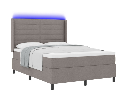 Cama box spring con colchón y LED Taupe 140x200 cm Tela