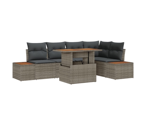 Conjunto de Sofá de Jardín  6 Piezas Gris Ratán Poliéster