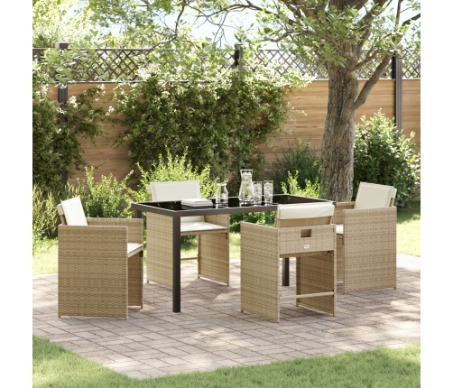 Set de comedor de jardín  de 5 piezas con cojines de poliratán beige