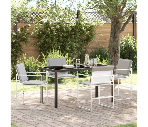 Juego de Comedor de Jardín de 5 Piezas con Cojines Blancos Textilene y Acero de