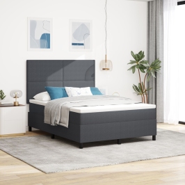 Cama con Caja de Resortes con Colchón Gris Oscuro 140x200 cm Tela de Corduroy