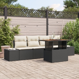 Conjunto de Sofá de Jardín  Set de 5 Negro y Crema