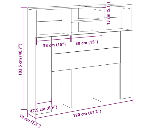 Cabecero  Gabinete Negro Roble 120x19x103.5 cm Madera Elaborada