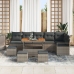 Juego de Sofás de Jardín de 10 Piezas con Cojines Gris Polirratán Acacia,  Sofá de Jardín de 2 Plazas con Almacenamiento y Cojines Gris Polirratán,  Juego de Comedor de Jardín de 4 Piezas con Cojines Gris Polirratán Acacia