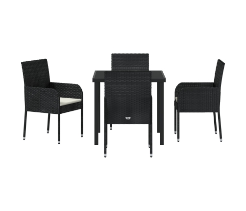 Set de Comedor de Jardín de 5 Piezas  con Cojines Negro Poliratán