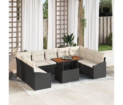 Juego de Sofá de Jardín de 10 piezas con Cojines Negro Poly Rattan