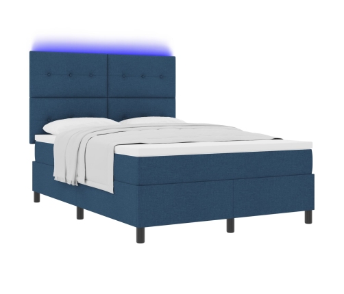 Cama Box Spring con Colchón & Luz LED Azul 160x200 cm Tela