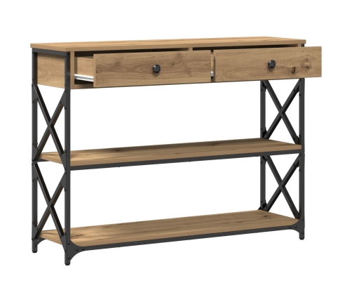 Mesa Consola  de Roble Artesanal 100x28x75 cm Madera Ingenierizada y Acero