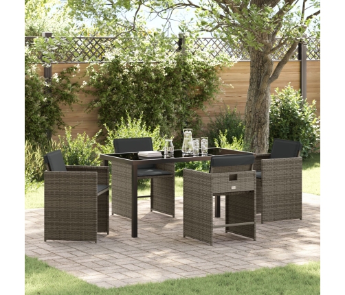 Conjunto de Comedor de Jardín de 5 Piezas con Cojines Poliratán Gris