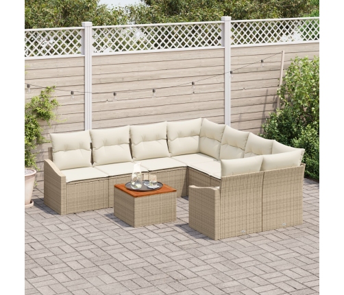 Juego de Sofá de Jardín de 9 Piezas con Cojines Beige Poliratán Acacia