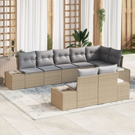 Juego de Sofá de Jardín  de 8 piezas con cojines Beige Poliratán