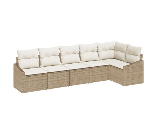 Sofá de Jardín  Set de 6 Beige Ratán, Poliéster Sofá de Exterior