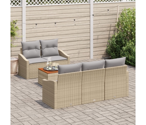 Juego de Sofá de Jardín de 6 Piezas con Cojines Beige Poliratán Acacia