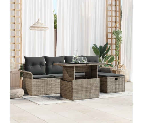 Conjunto de Sofás de Jardín  de 6 Piezas con Cojines Gris Rattan Poli