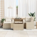Conjunto de Sofás de Jardín de 7 Piezas con Cojines Beige de Ratán Poliéster