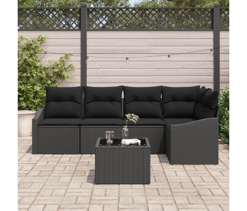 Juego de Sofás de Jardín Set de 6 Negro Rattan, Marco de Acero