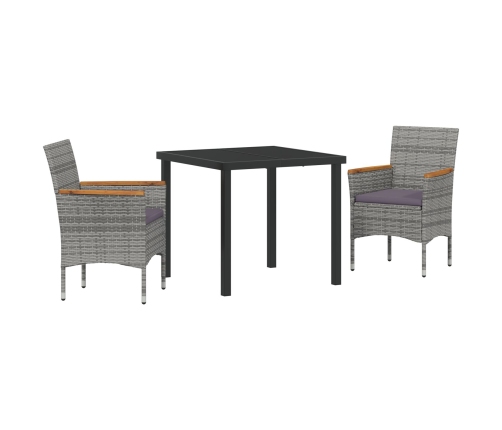 Juego de Comedor de Jardín  3 Piezas Rattan de Poliéster Gris