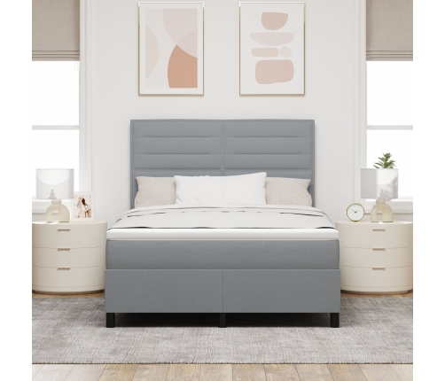 Cama con Box Spring  con Colchón Gris Claro 140x190 cm Tela