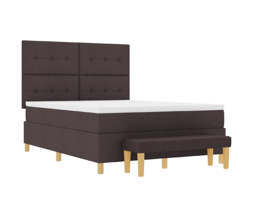 Cama box spring  con colchón y banco marrón oscuro 140x190 cm de tela