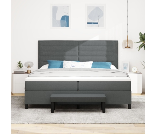 Cama Box Spring  con Colchón y Banco Gris Oscuro 200x200 cm Tela