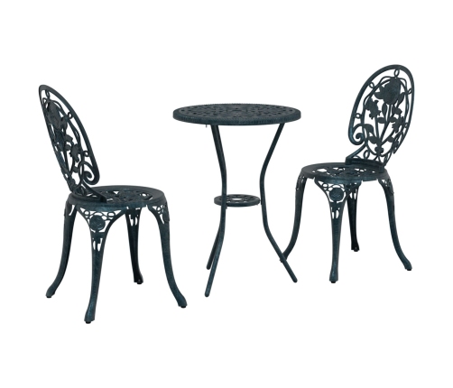 Conjunto de Bistro de Jardín de 3 Piezas  Verde de Aluminio Fundido