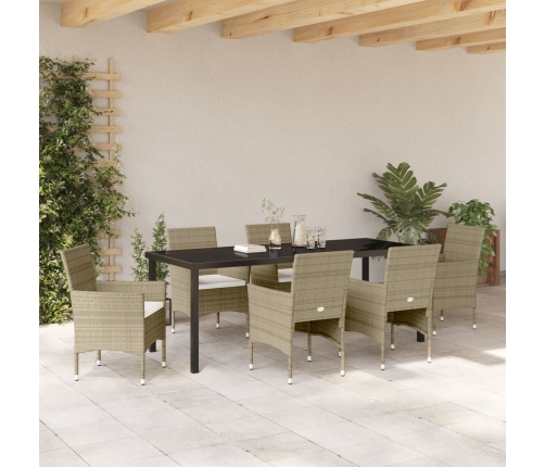 Conjunto de Comedor de Jardín de 7 Piezas  Beige Ratán Polimérico