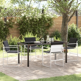 Juego de Comedor de Jardín de 5 Piezas con Cojines Blanco Textileno y Acero