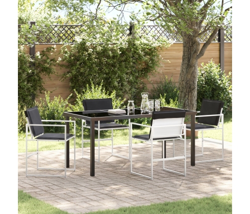 Juego de Comedor de Jardín de 5 Piezas con Cojines Blanco Textileno y Acero