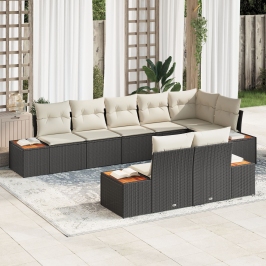 Set de Sofá de 8 Piezas de Jardín con Cojines Negro Poliratán Acacia
