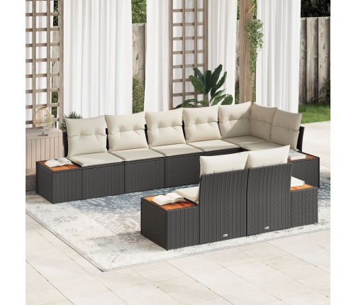 Set de Sofá de 8 Piezas de Jardín con Cojines Negro Poliratán Acacia
