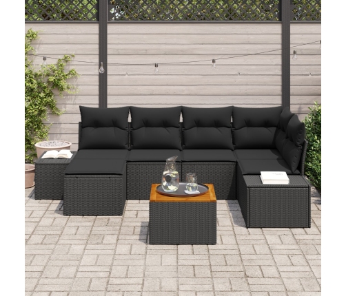 Conjunto de Sofá de Jardín de 7 Piezas con Cojines Negro Poliratán Acacia