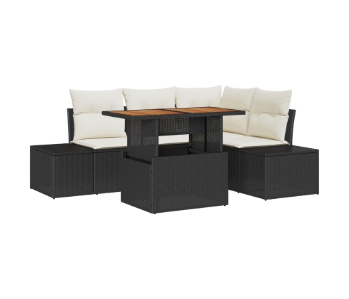 Conjunto de Comedor de Jardín de 5 Piezas con Cojines Negro Ratán