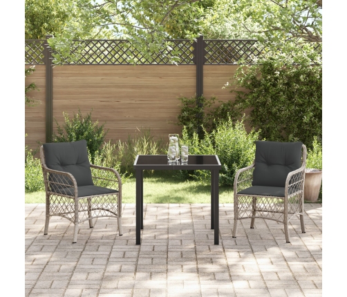 Set de Comedor de Jardín de 3 Piezas con Cojines Ratán Poliéster Gris Claro