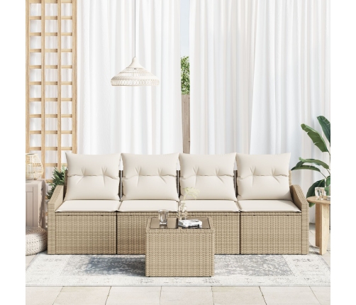 Set de sofá de jardín de 5 piezas con cojines beige de polirratán