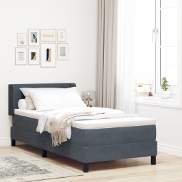 Cama Box Spring con Colchón  Gris Oscuro 90x200 cm Terciopelo