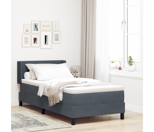 Cama Box Spring con Colchón  Gris Oscuro 90x200 cm Terciopelo